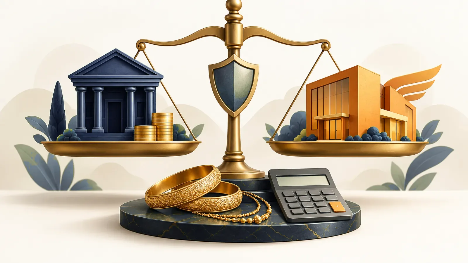 Illustration for: Bank vs NBFC Gold Loan: Rates, LTV, Speed and Safety